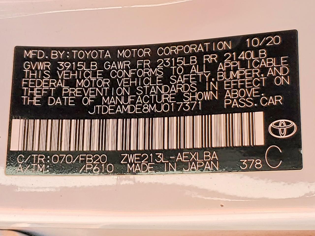 2021 TOYOTA COROLLA LE photo 23