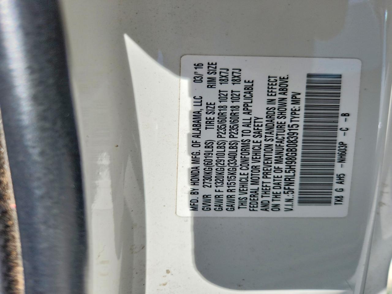 2016 HONDA ODYSSEY TOURING photo 25