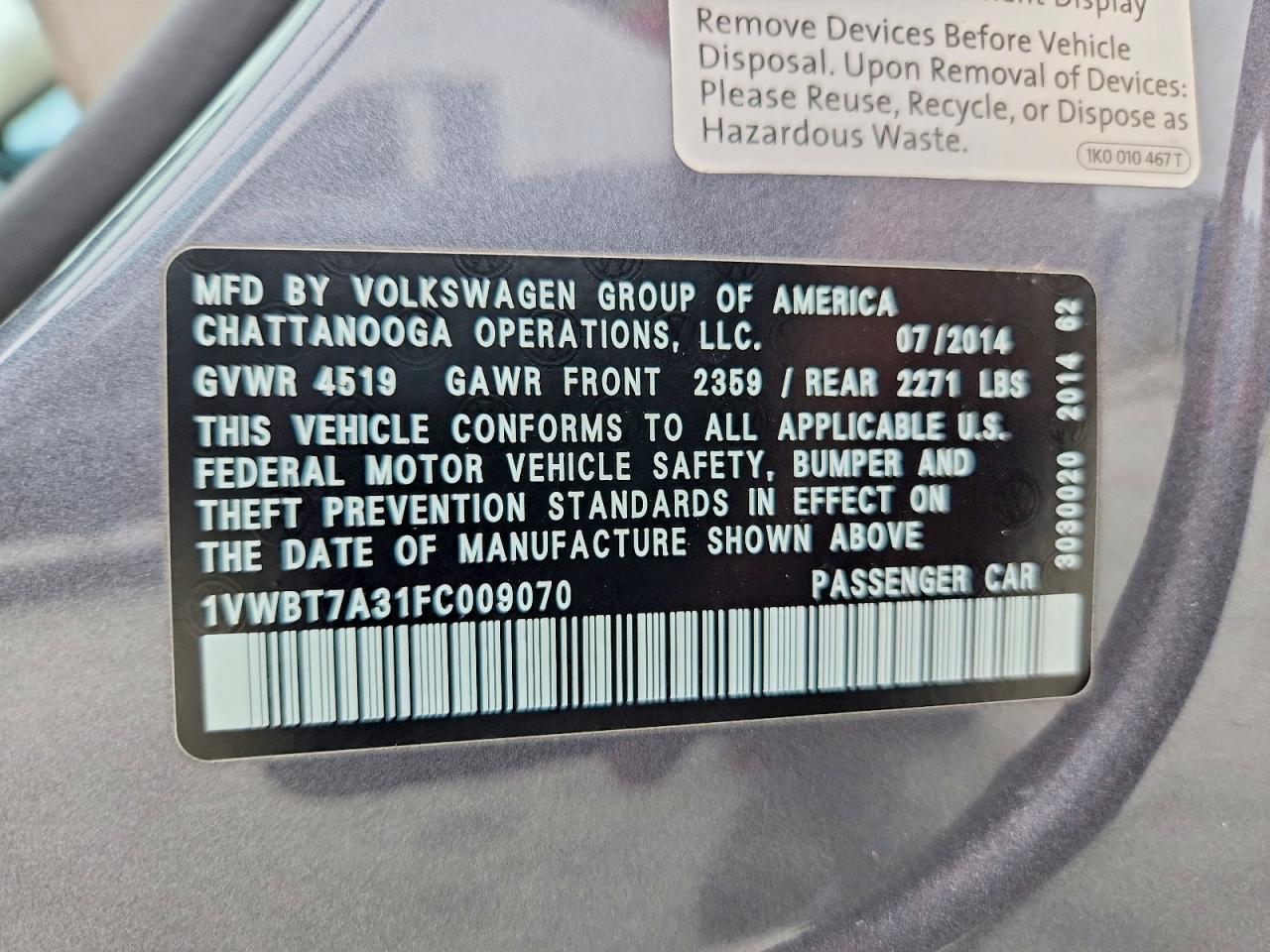 2015 VOLKSWAGEN PASSAT SE photo 23