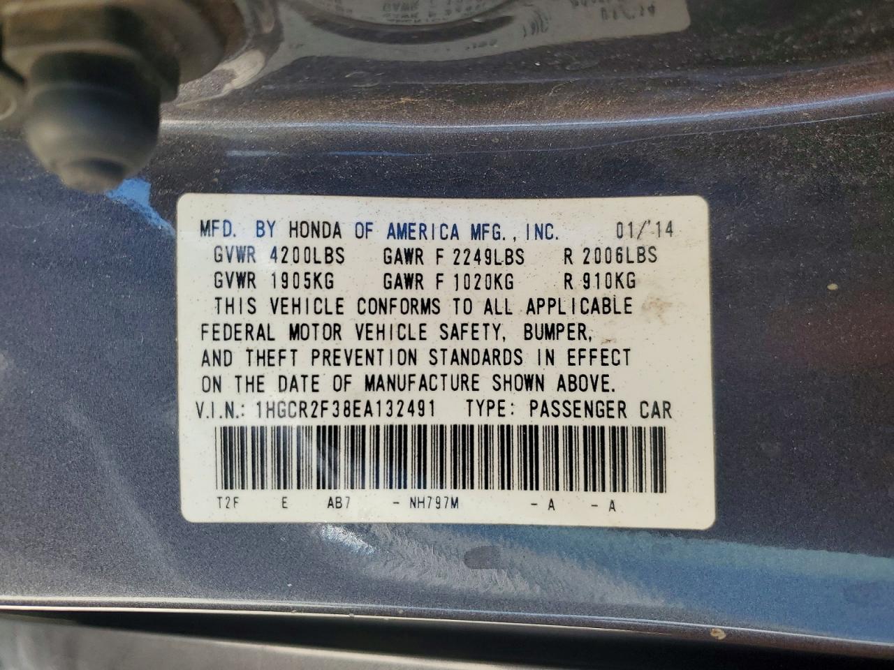 2014 HONDA ACCORD LX photo 12