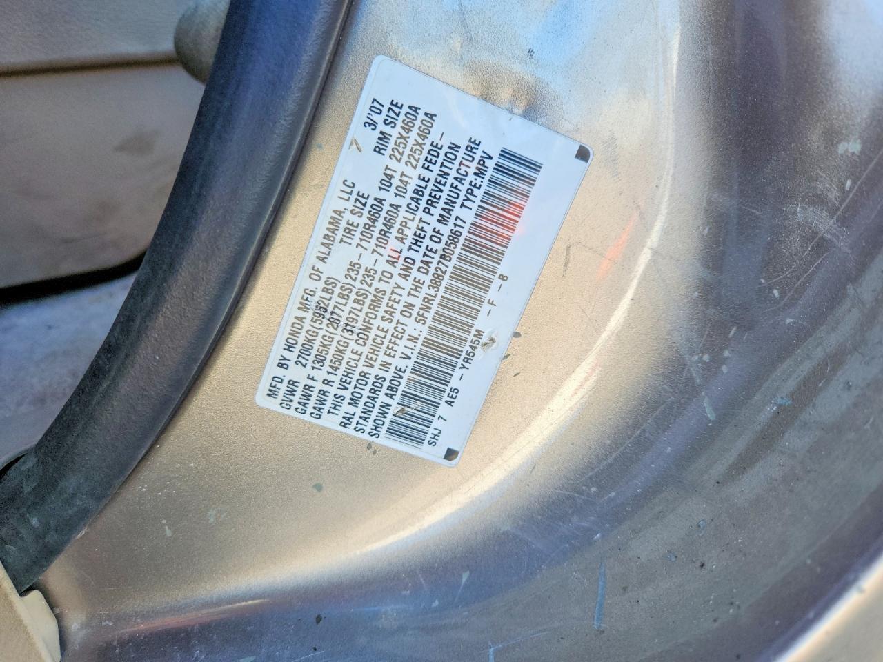 2007 HONDA ODYSSEY TOURING photo 27