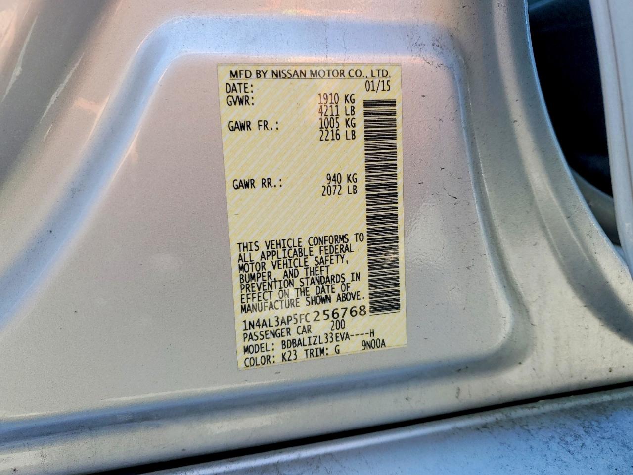 2015 NISSAN ALTIMA 2.5 SV photo 34