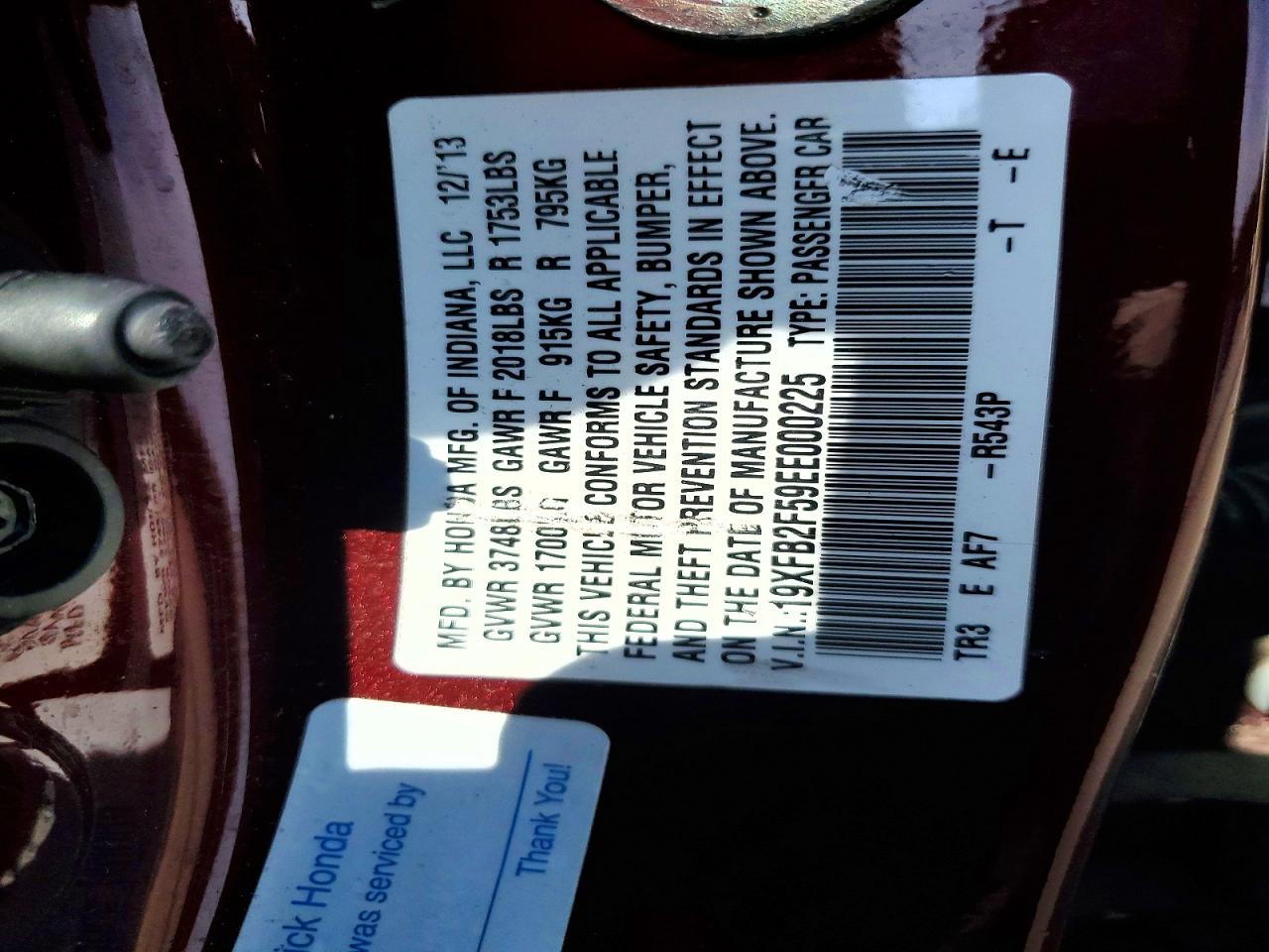 2014 HONDA CIVIC LX photo 12