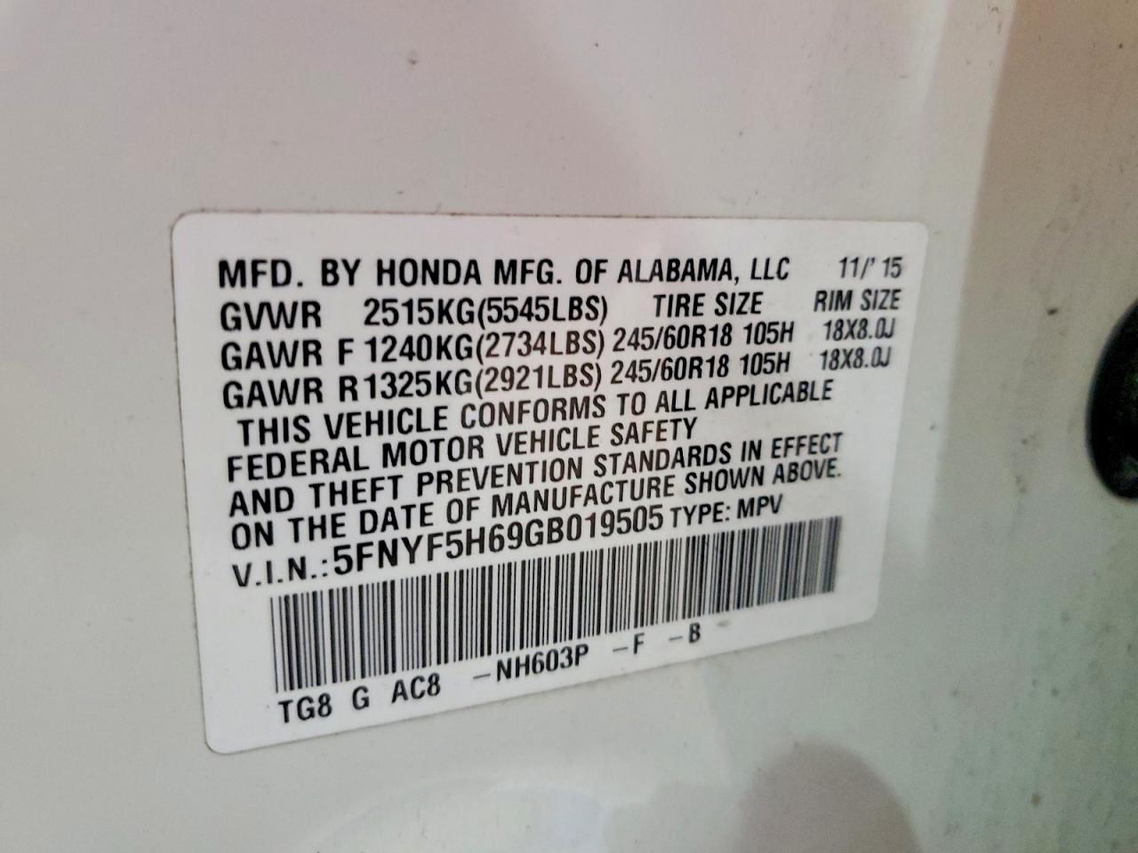 2016 HONDA PILOT EXL photo 25