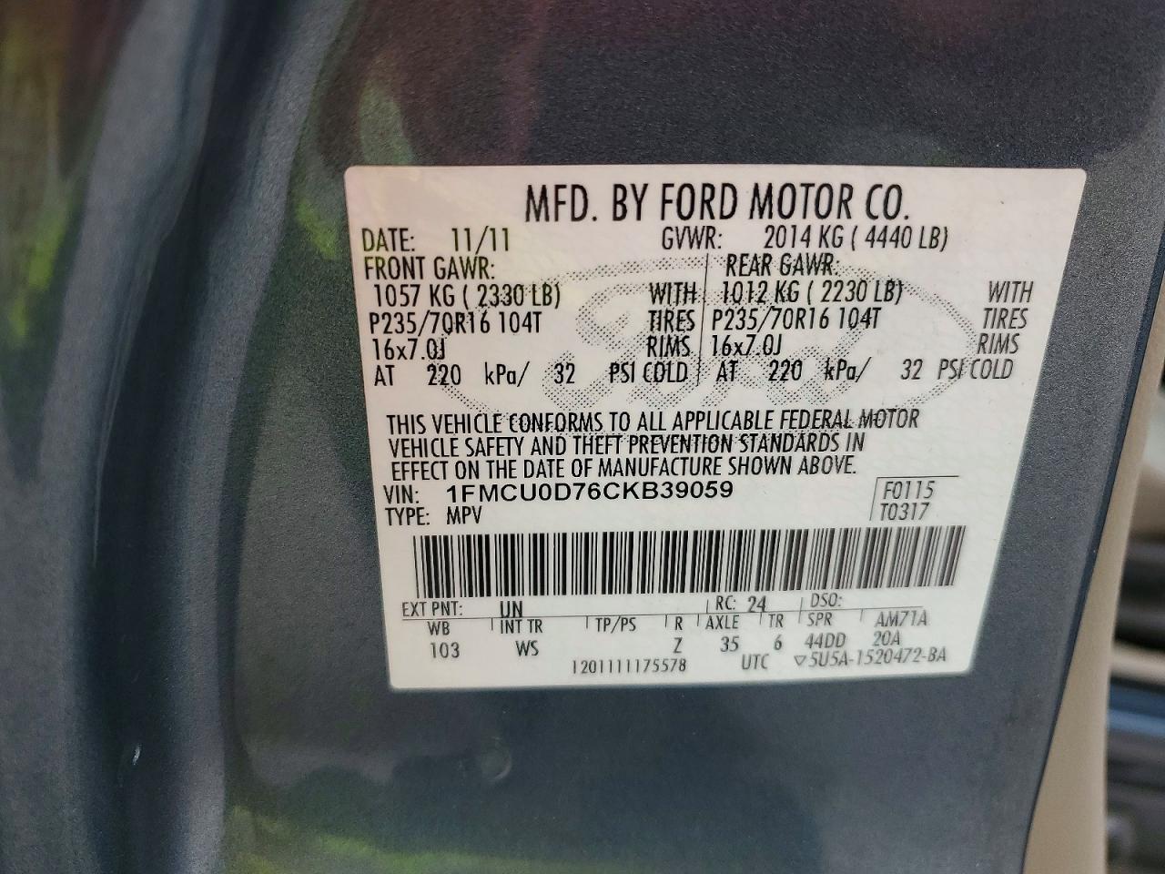 2012 FORD ESCAPE XLT photo 25