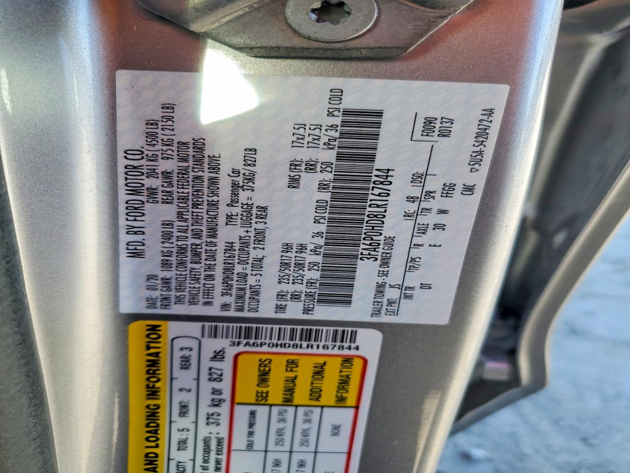 2020 FORD FUSION photo 12