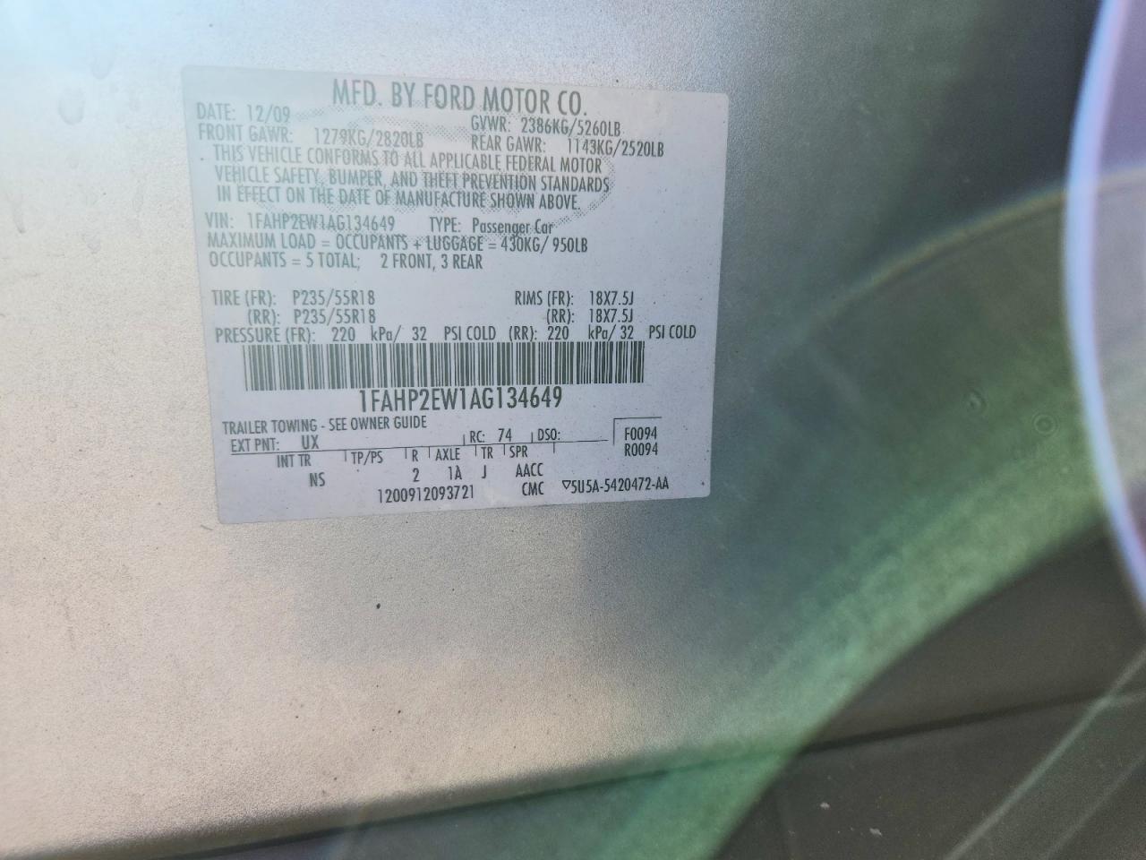 2010 FORD TAURUS SEL photo 33