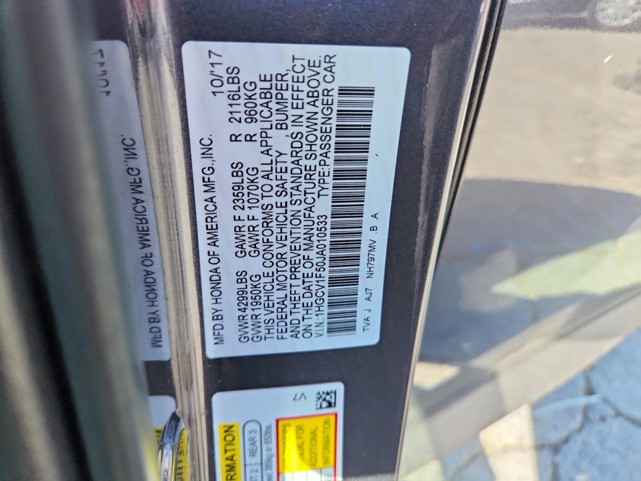 2018 HONDA ACCORD EXL photo 23