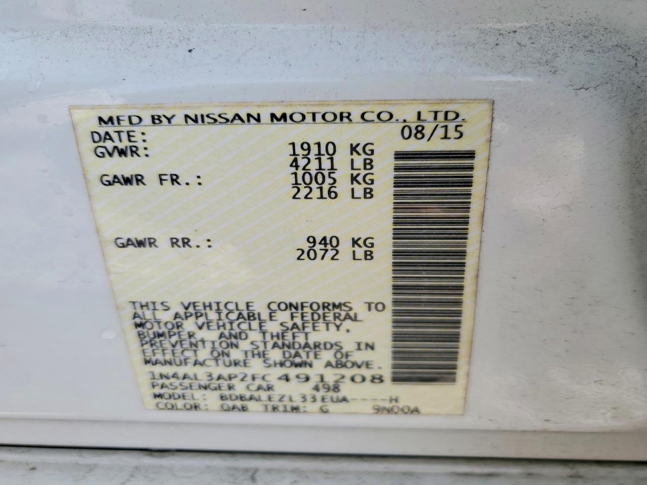 2015 NISSAN ALTIMA 2.5 S photo 23
