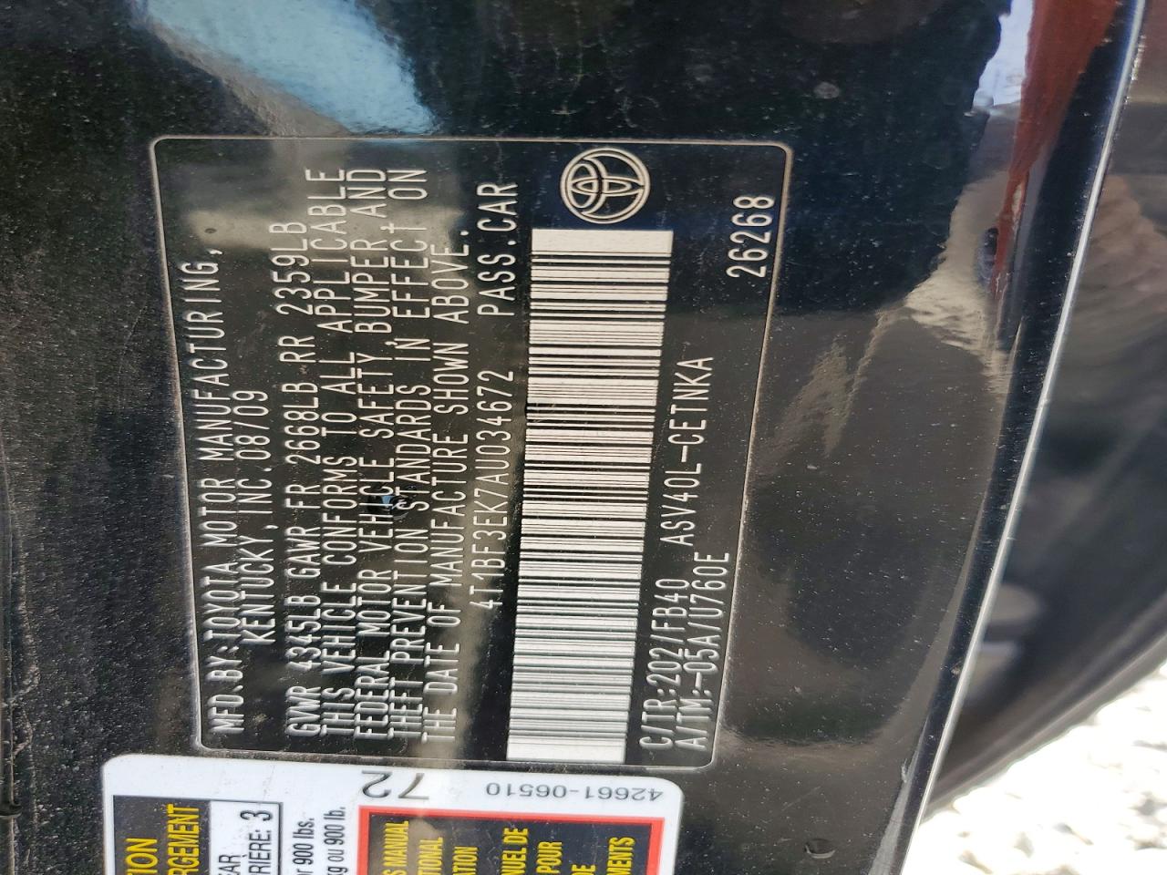 2010 TOYOTA CAMRY BASE photo 23