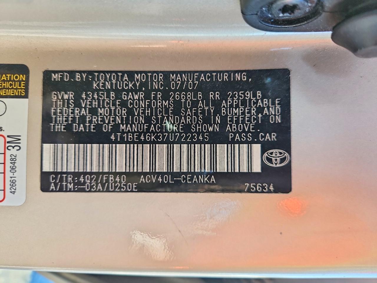 2007 TOYOTA CAMRY LE photo 23
