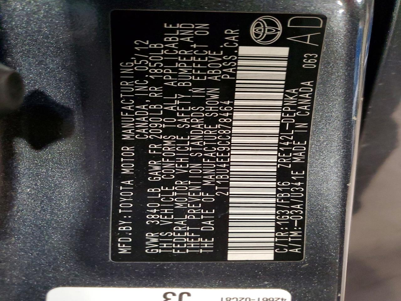 2012 TOYOTA COROLLA LE photo 25