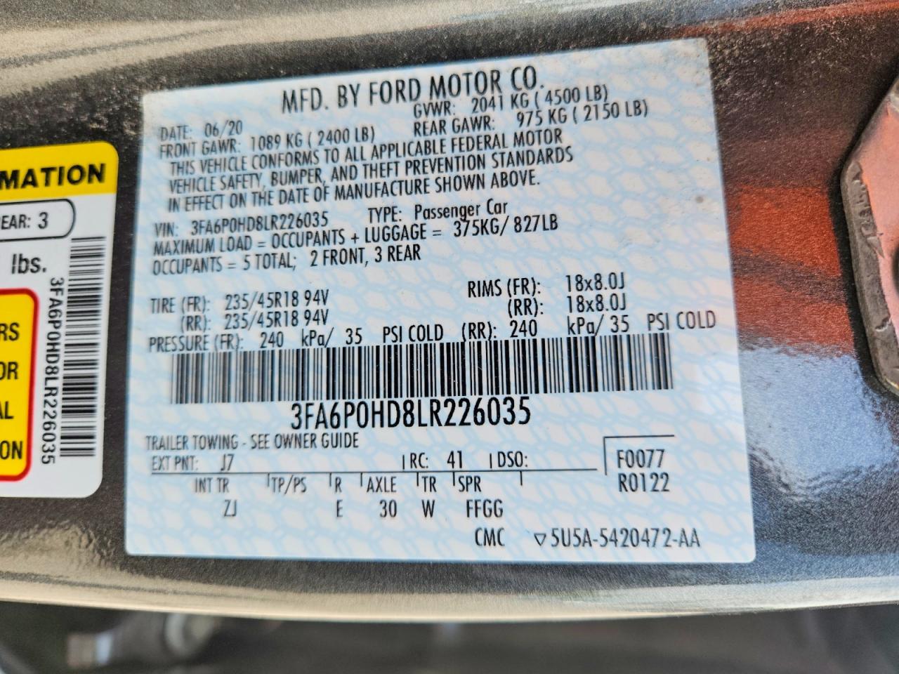2020 FORD FUSION SE photo 23