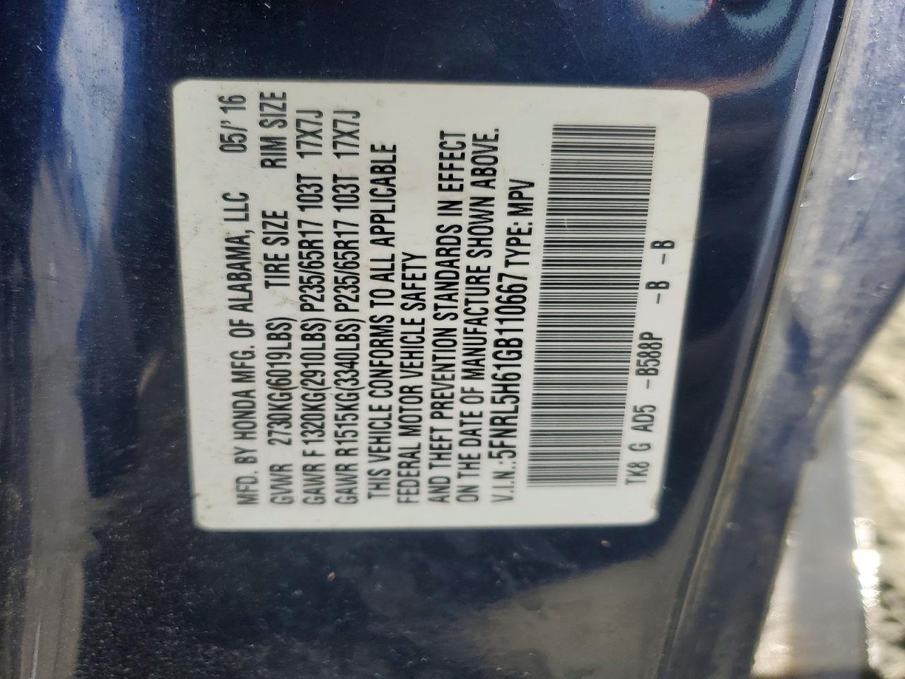 2016 HONDA ODYSSEY EXL photo 25