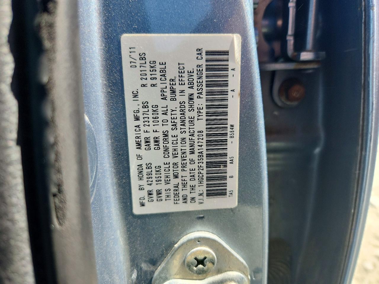 2011 HONDA ACCORD LX photo 23