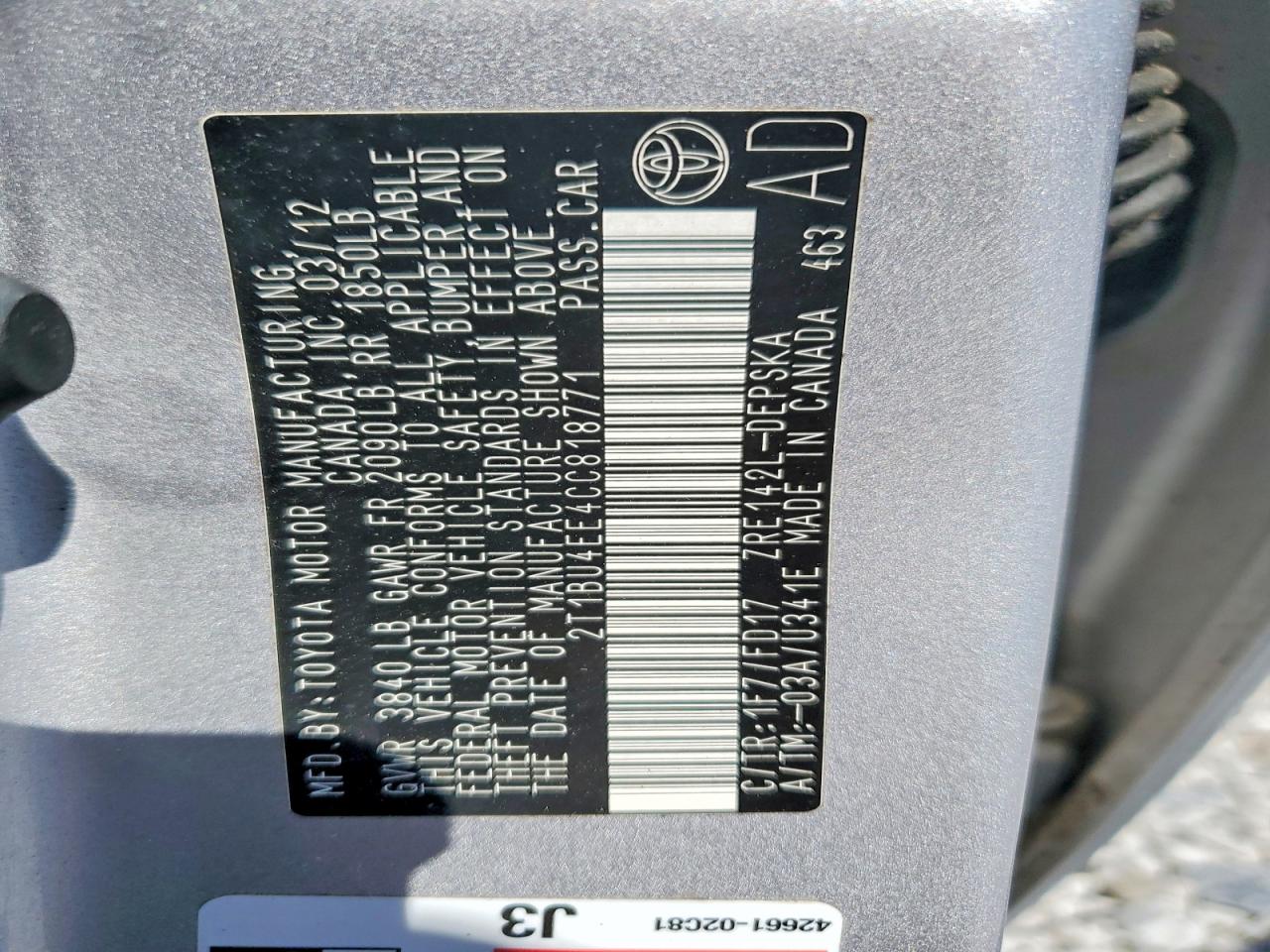 2012 TOYOTA COROLLA photo 23