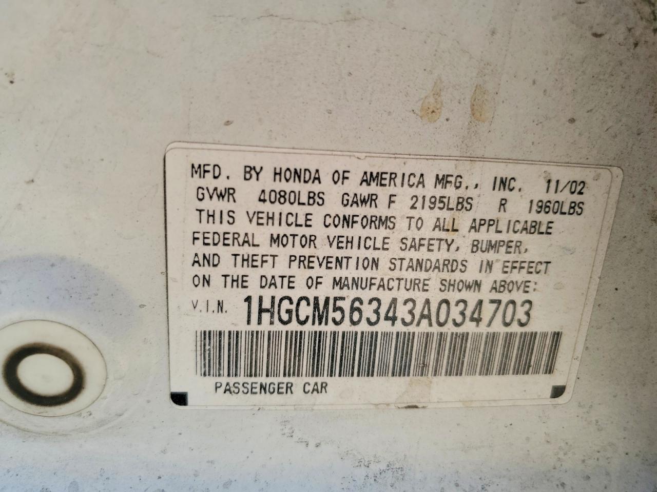 2003 HONDA ACCORD LX photo 23