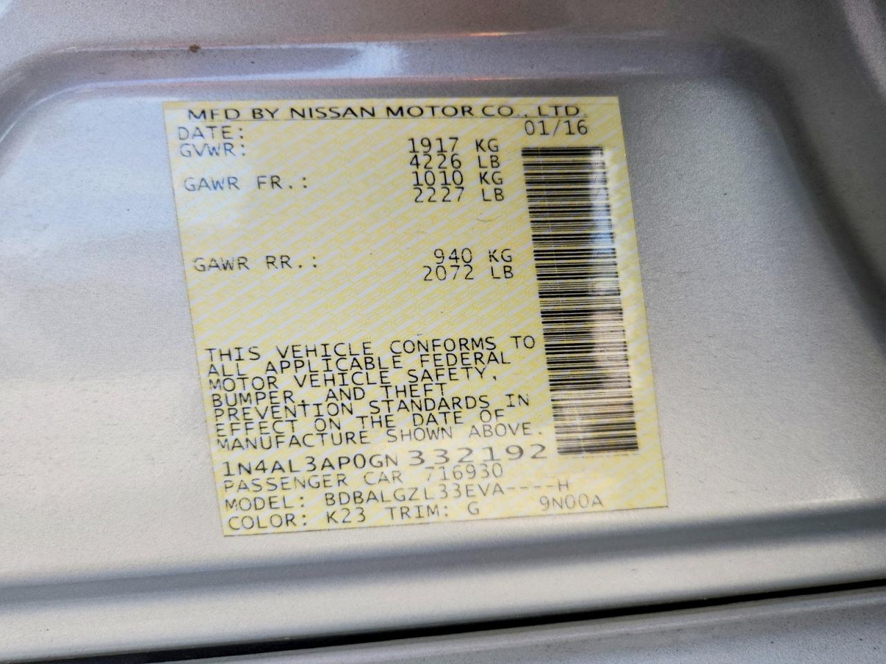 2016 NISSAN ALTIMA 2.5 S photo 12