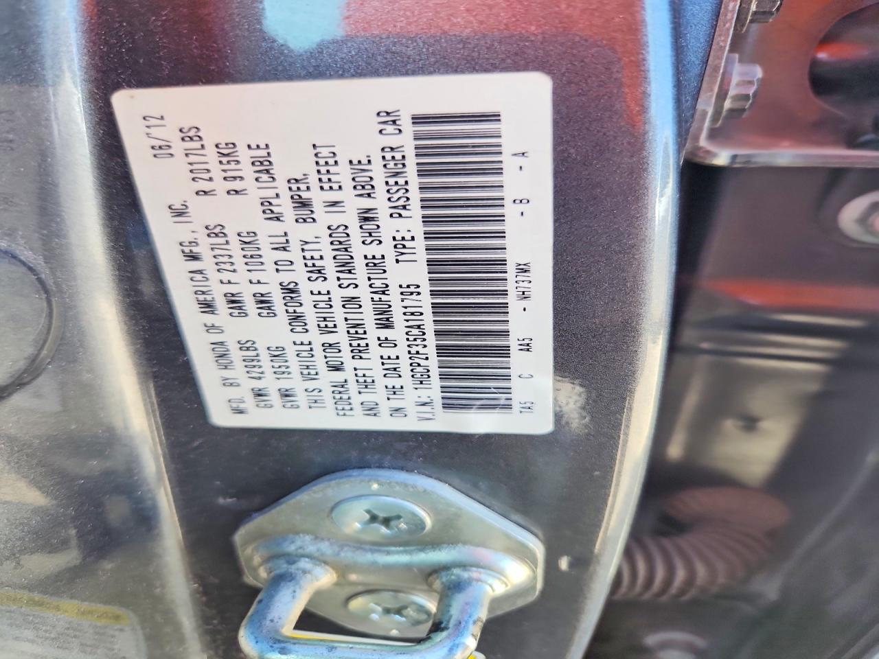 2012 HONDA ACCORD LX photo 34