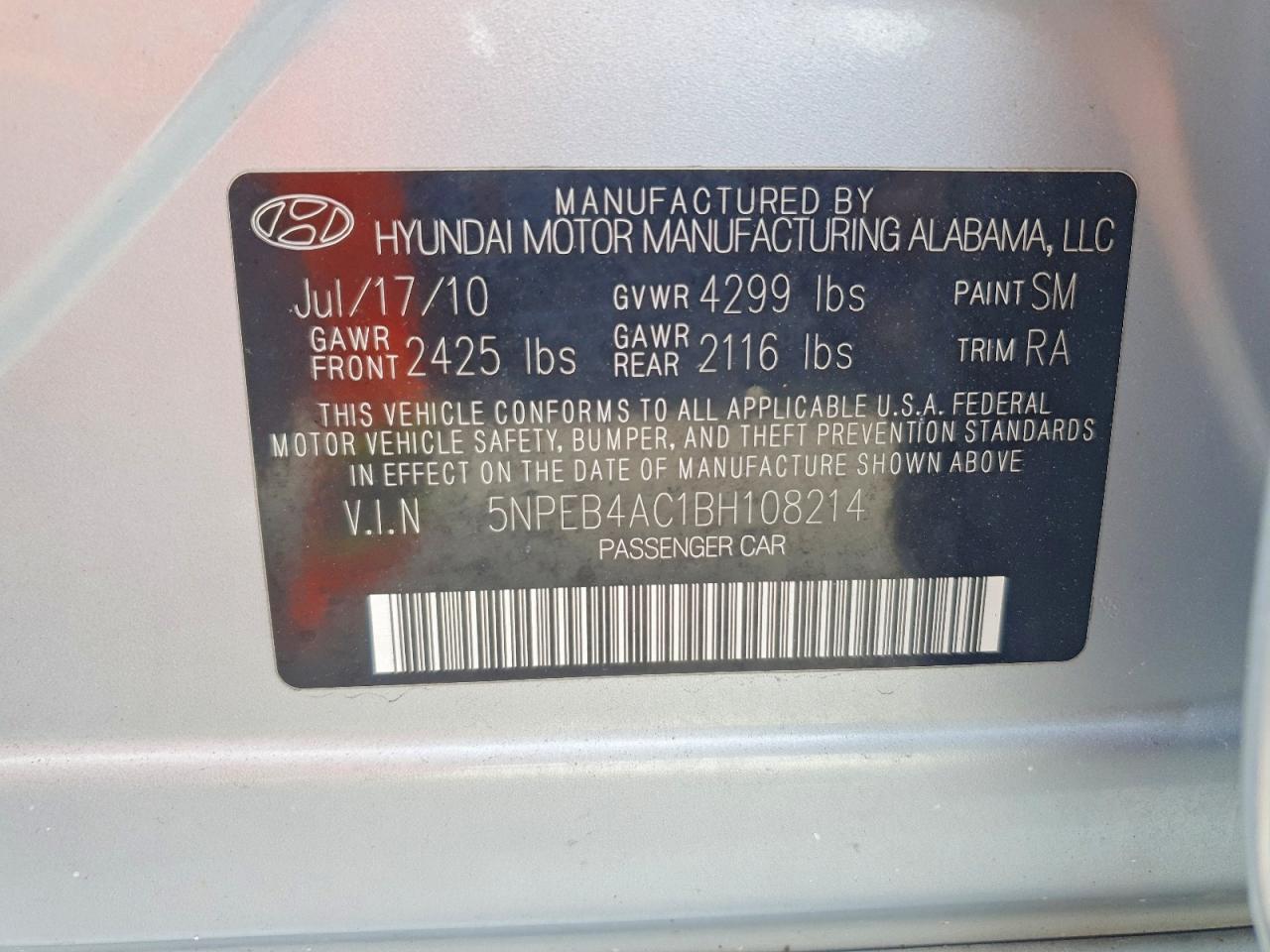 2011 HYUNDAI SONATA GLS photo 23