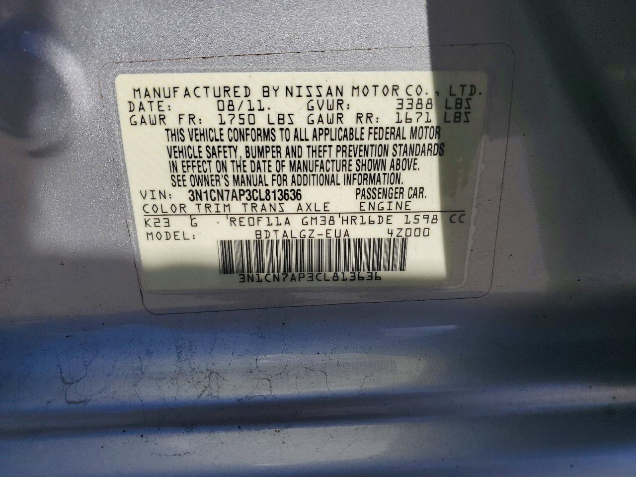 2012 NISSAN VERSA 1.6 S photo 23
