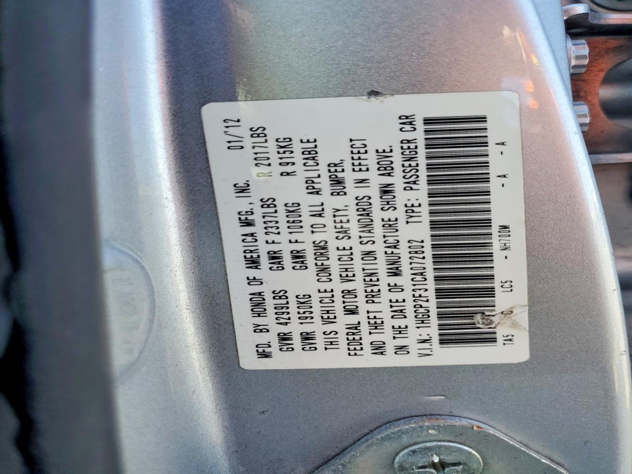 2012 HONDA ACCORD LX photo 23