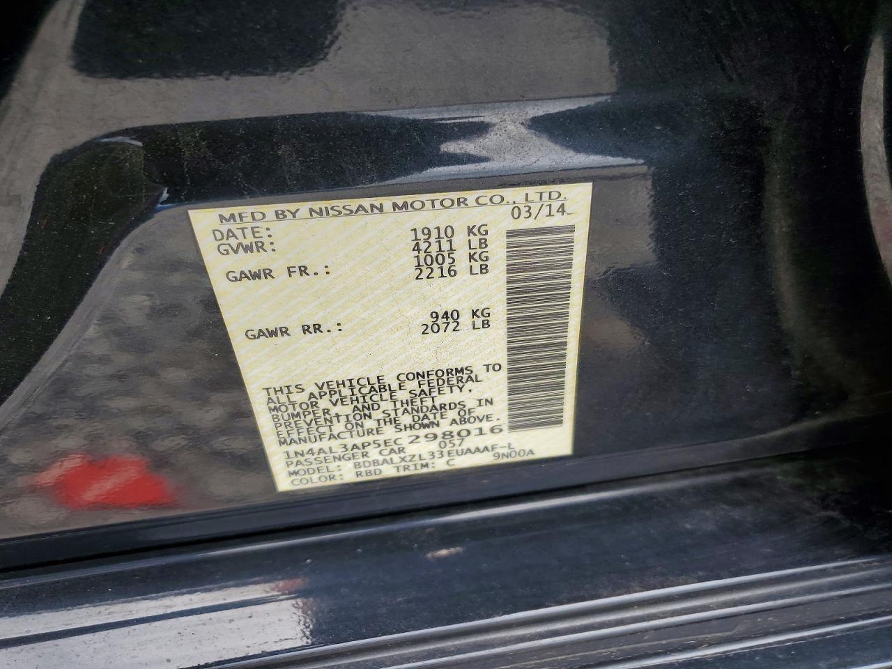 2014 NISSAN ALTIMA 2.5 SL photo 12