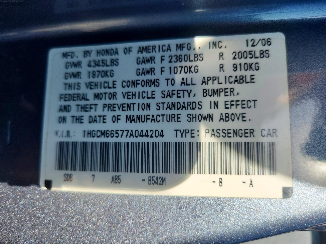 2007 HONDA ACCORD EX photo 34
