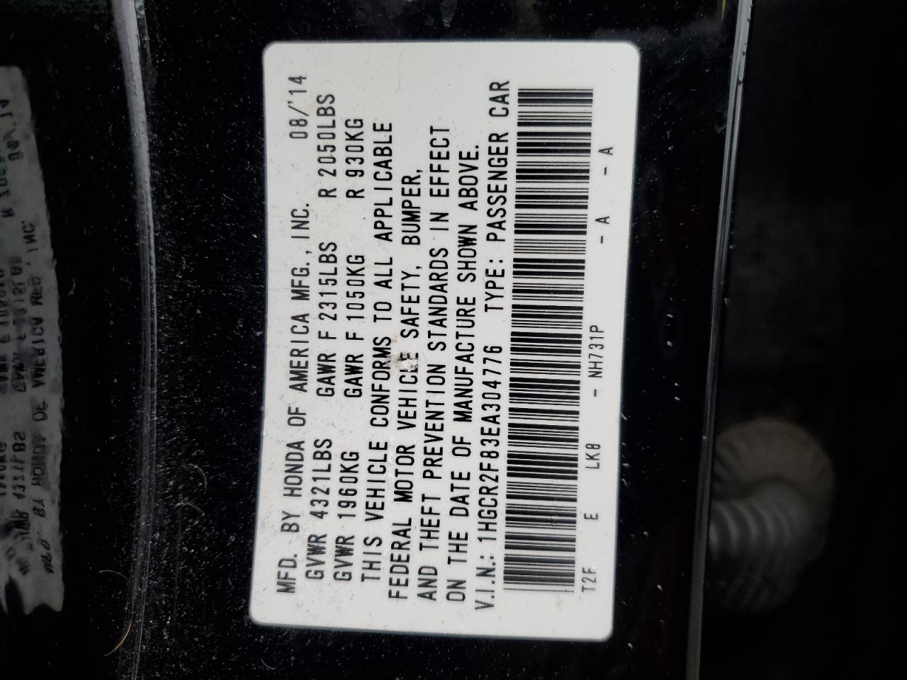 2014 HONDA ACCORD EXL photo 12