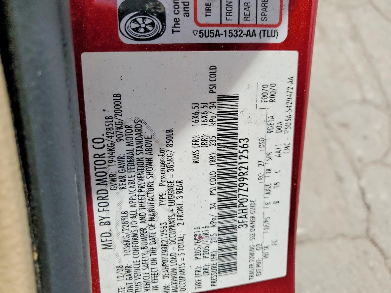 2009 FORD FUSION SE photo 23