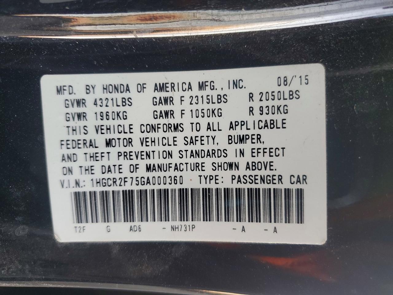 2016 HONDA ACCORD EX photo 23