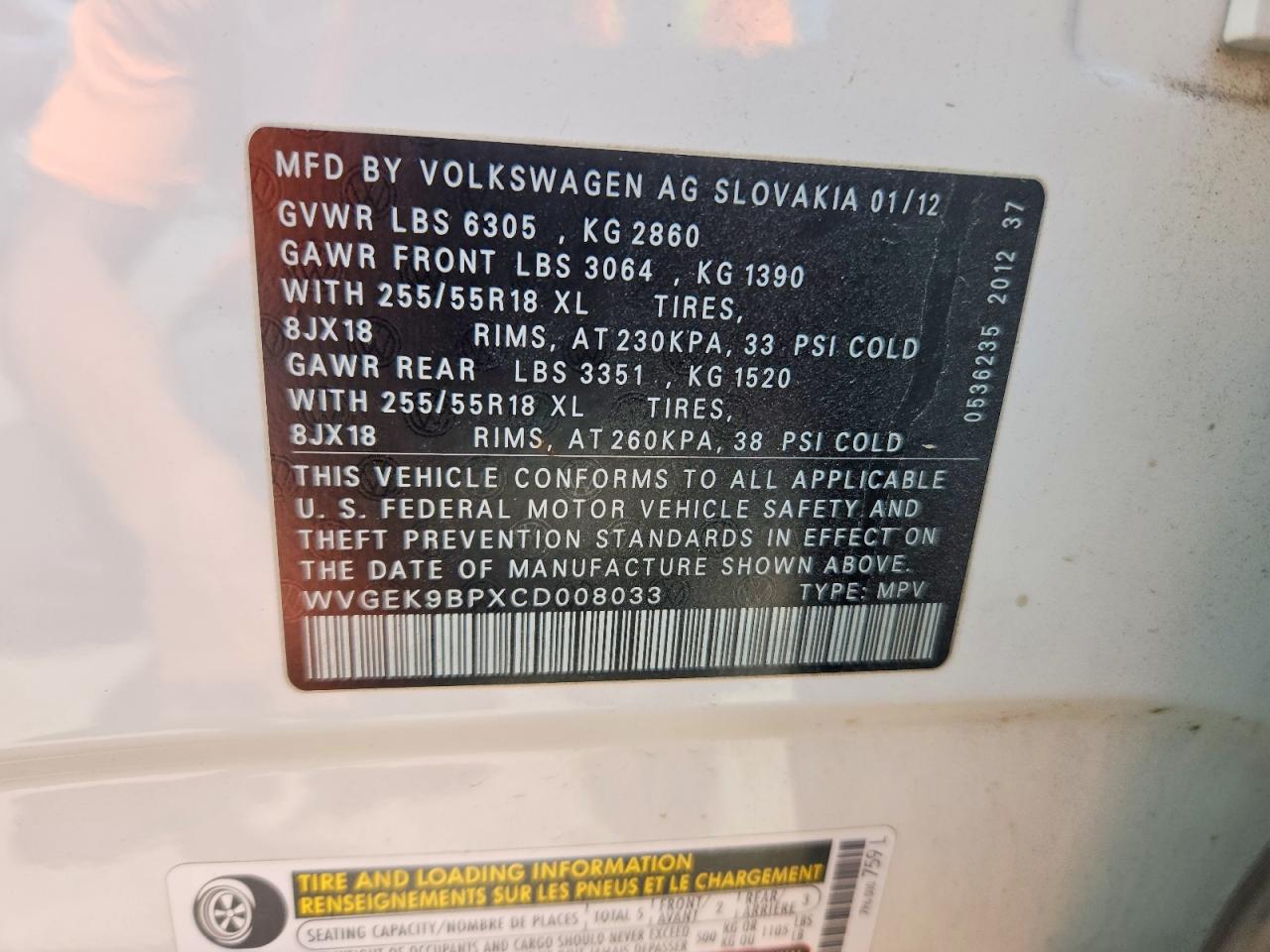 2012 VOLKSWAGEN TOUAREG V6 TDI photo 25