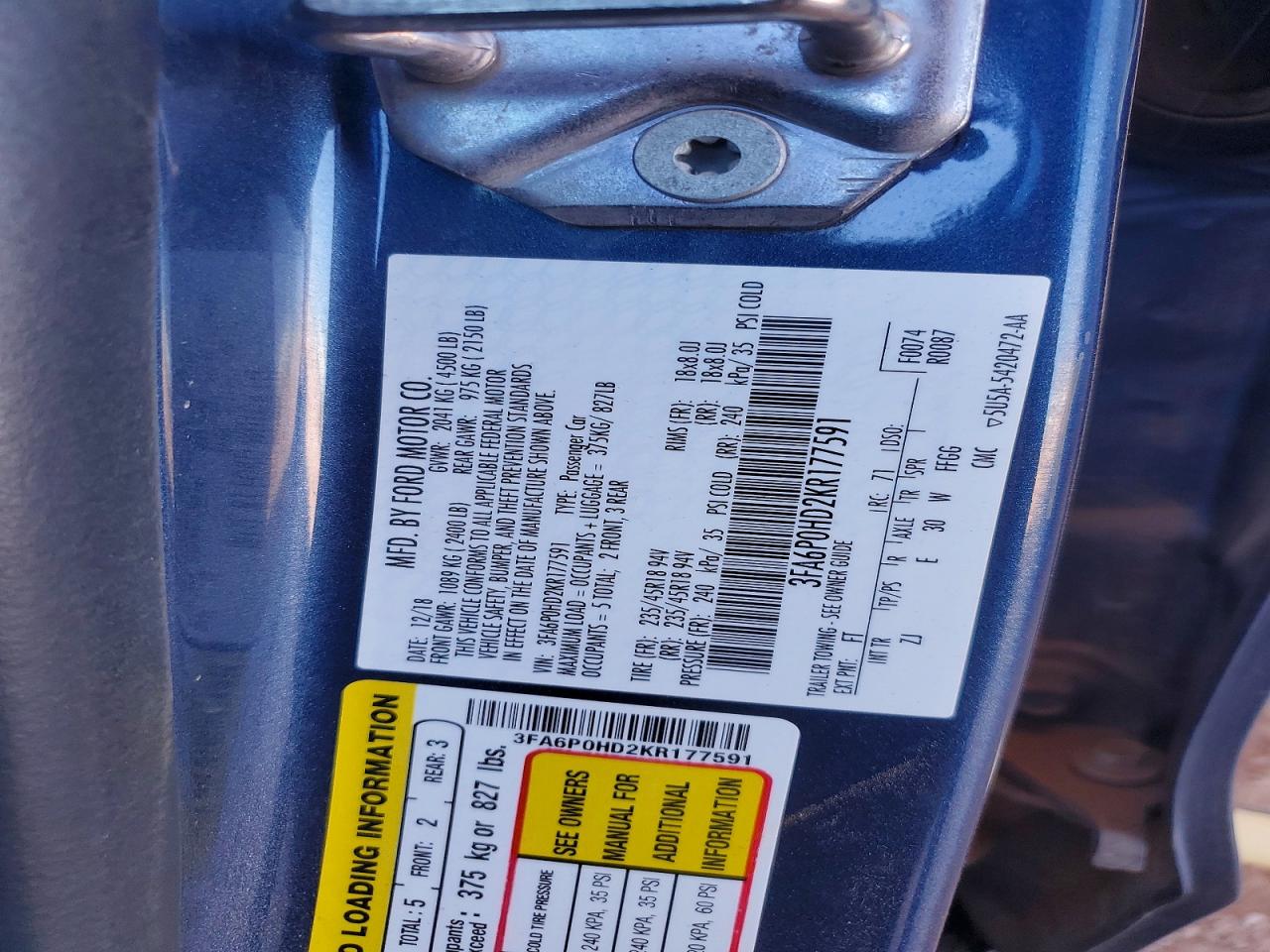 2019 FORD FUSION SE photo 34