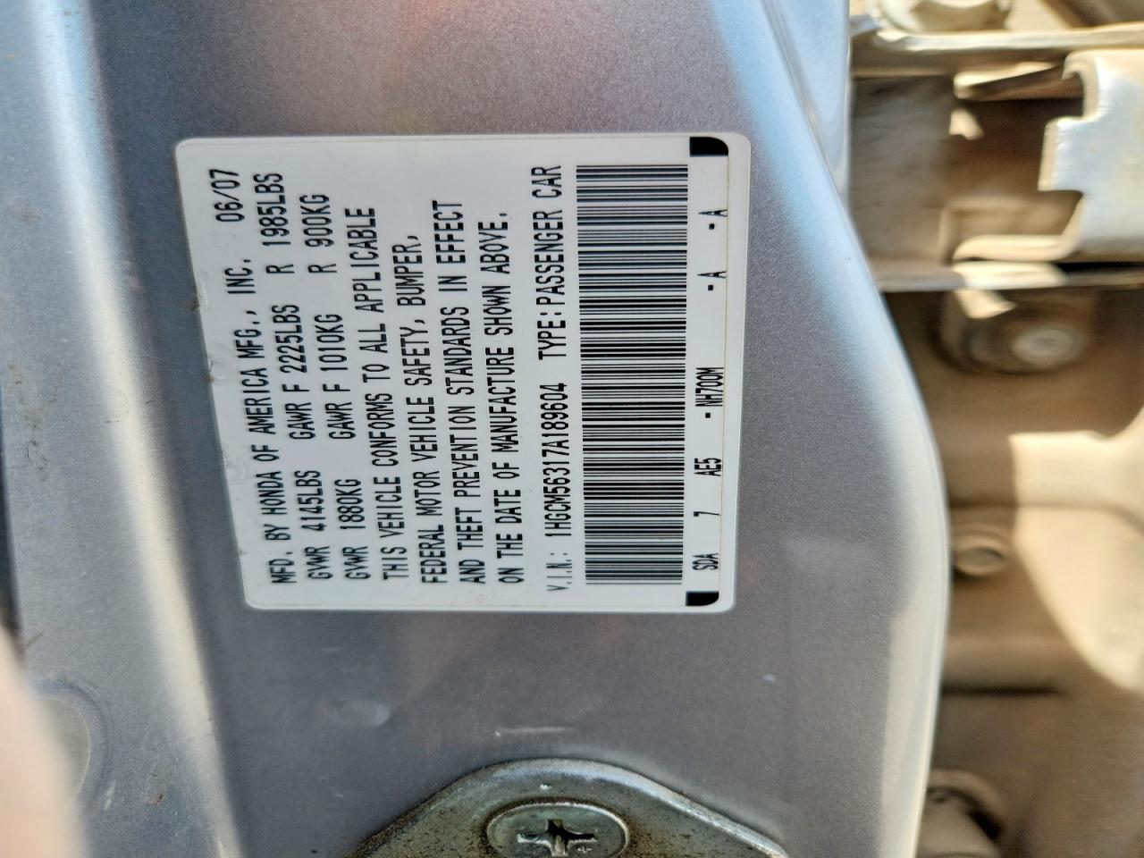2007 HONDA ACCORD SE photo 23