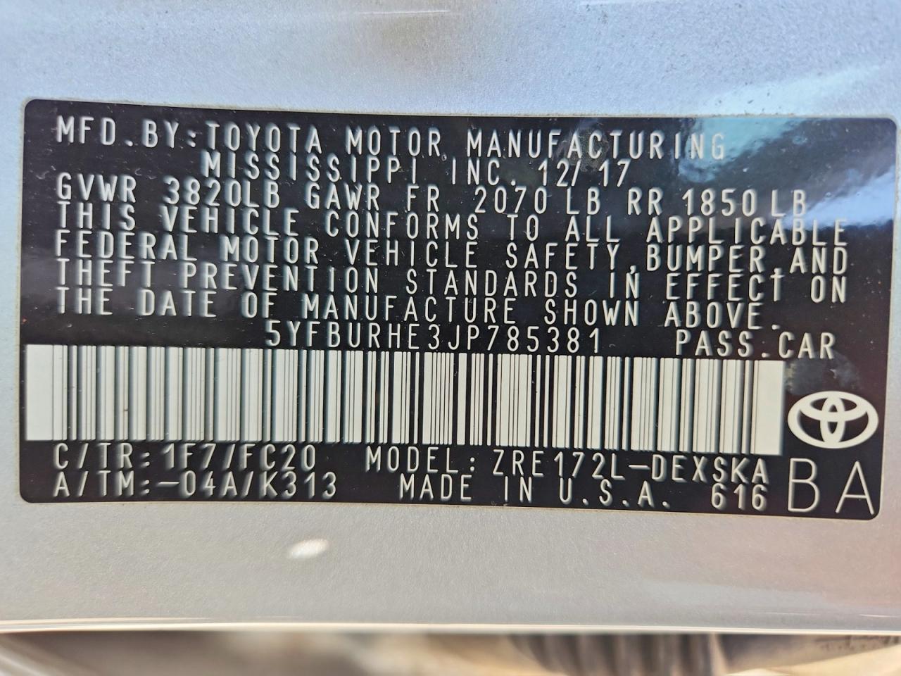 2018 TOYOTA COROLLA SE photo 12