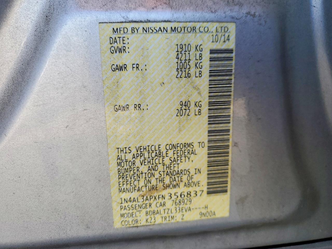 2015 NISSAN ALTIMA 2.5 SL photo 34