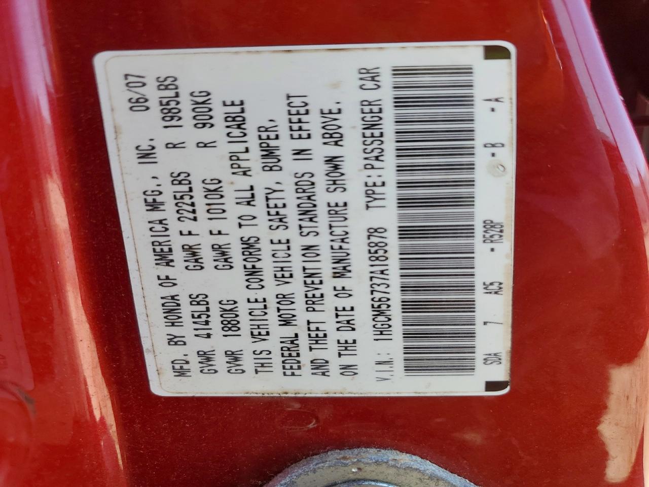 2007 HONDA ACCORD EX photo 25