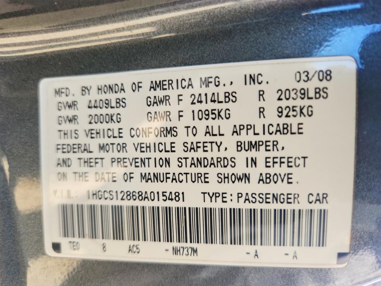 2008 HONDA ACCORD EXL photo 25