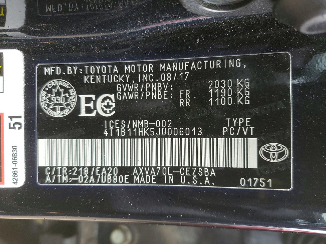 2018 TOYOTA CAMRY L photo 23