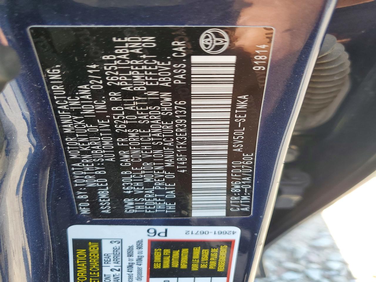 2014 TOYOTA CAMRY LE photo 34