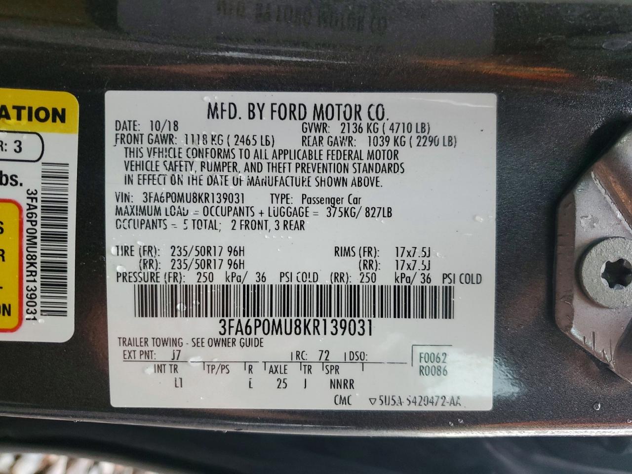 2019 FORD FUSION SEL photo 34