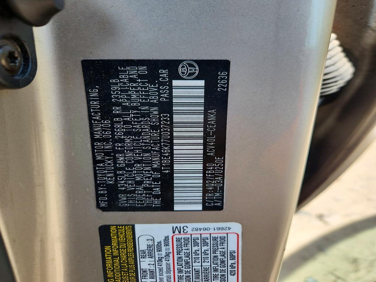 2007 TOYOTA CAMRY LE photo 23