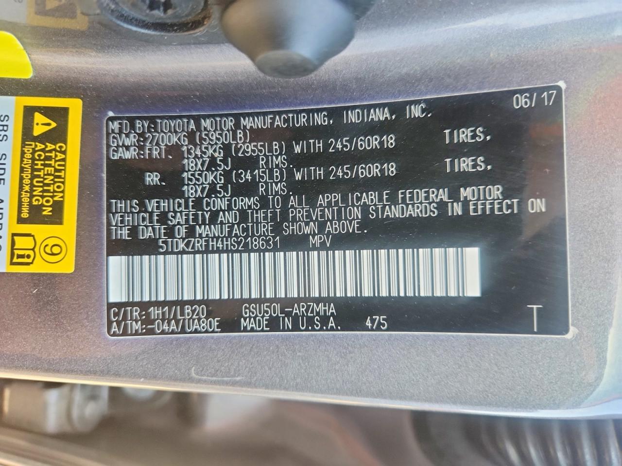 2017 TOYOTA HIGHLANDER XLE photo 34