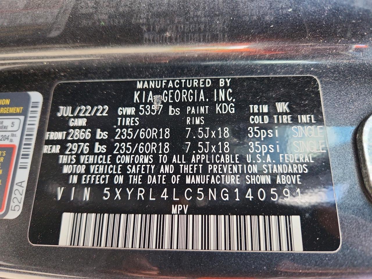 2022 KIA SORENTO S photo 37