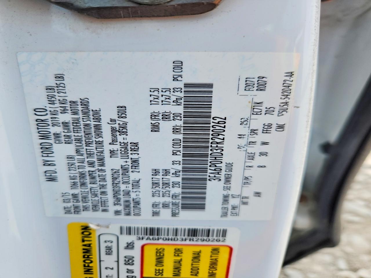 2015 FORD FUSION SE photo 23