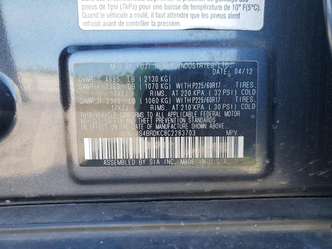 2012 SUBARU OUTBACK 3.6R LIMITED photo 12