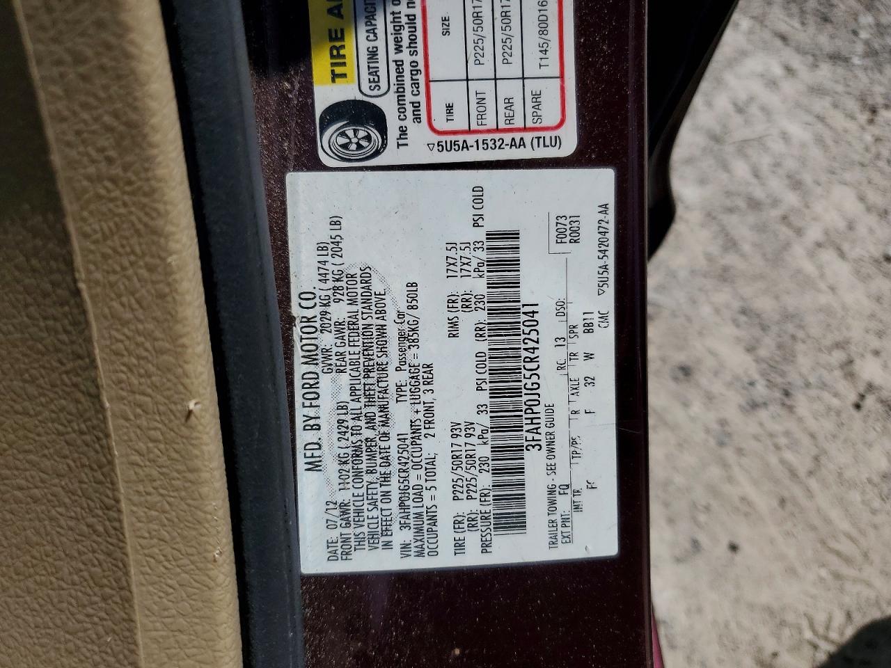 2012 FORD FUSION SEL photo 34