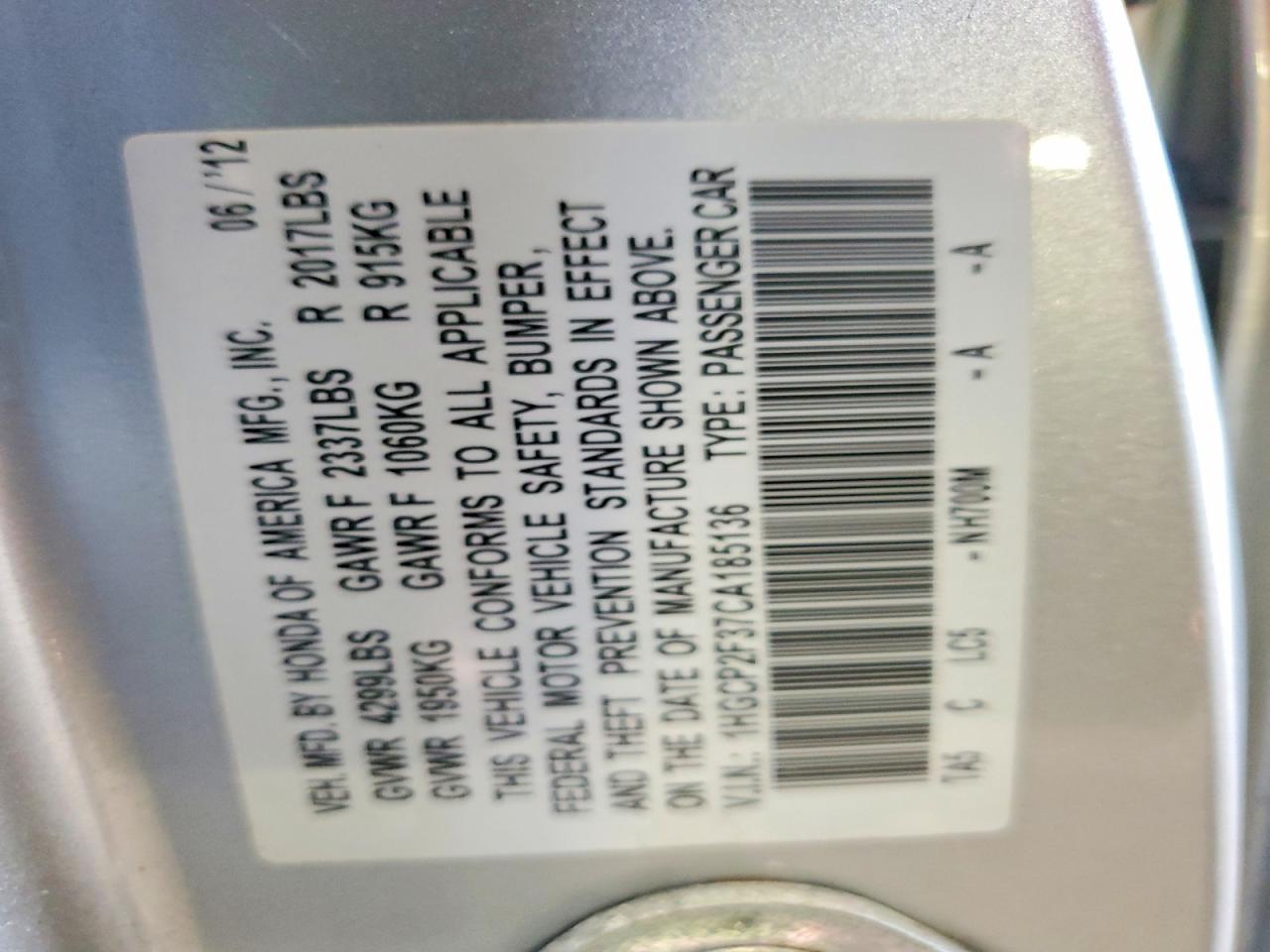 2012 HONDA ACCORD LX photo 34