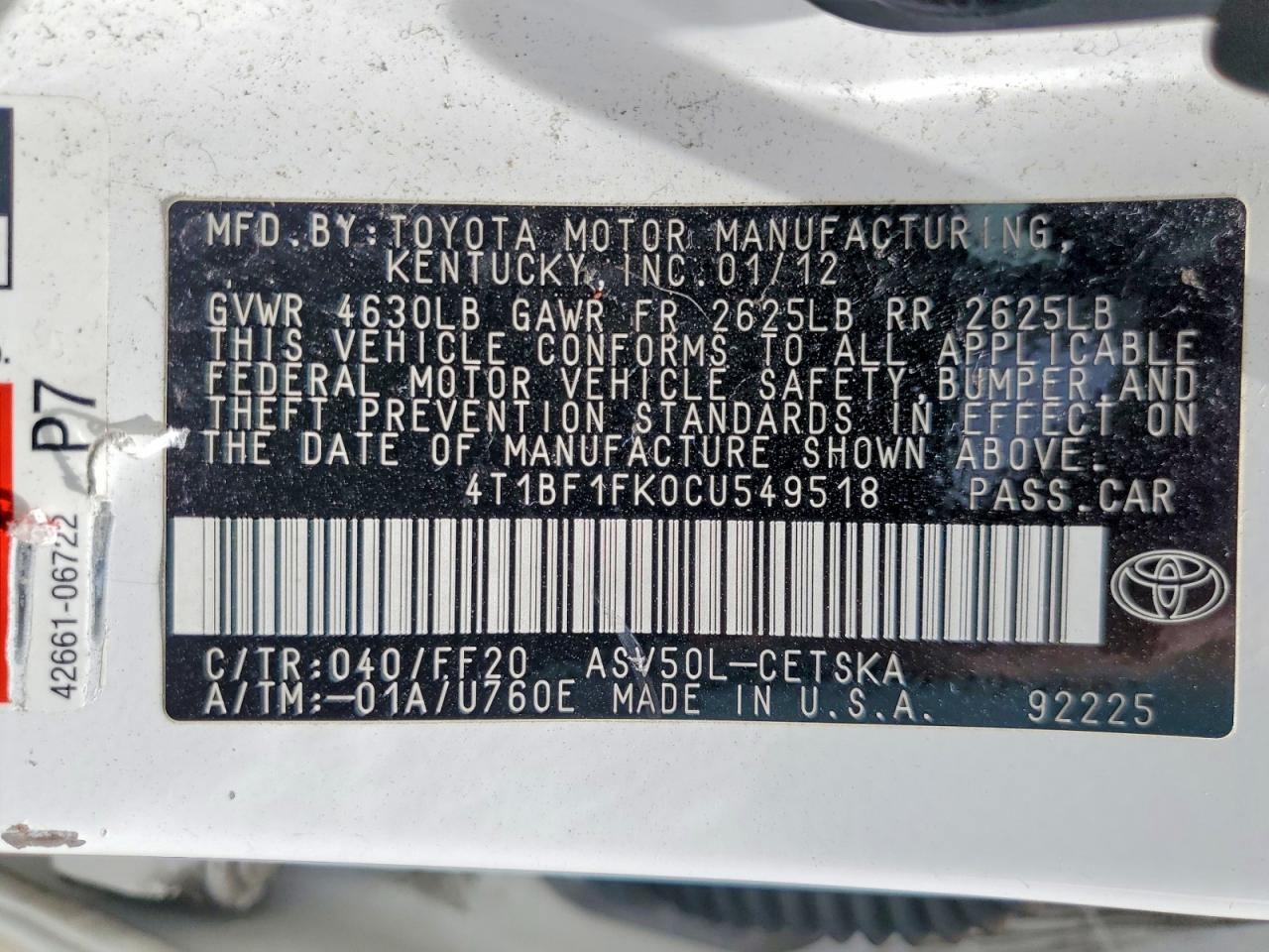 2012 TOYOTA CAMRY SE photo 23