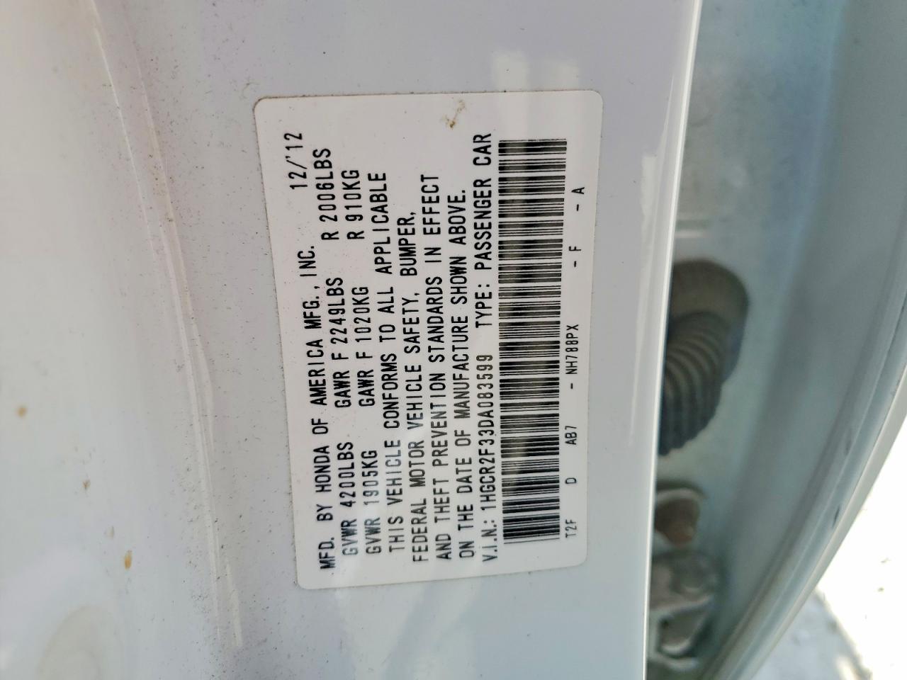2013 HONDA ACCORD LX photo 12